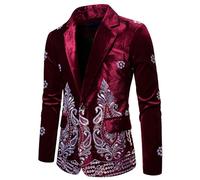 Generisch Coat Men Winter Men Winter Ethnic Style Velvet Suit Gold Thread Embroidery Performance Fashion Slim Fit Stage Suit, red, M