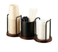Generisch Coffee Cup Sturdy 3 Compartment Rack with Wooden Base | Coffee station organiser for spices, drinks, tea, desk, table top, sofa, cabinet, home, café