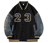 Generisch College Jacket Men's Casual Stylish Baseball Jacket with 2 3 Letter Print Winter Fleece Bomber Jacket Lightweight Transition Jacket Stand-Up Collar Long Sleeve Casual Jacket Large Sizes