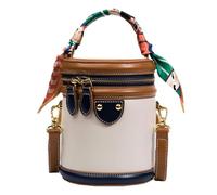 Generisch Collorbllock Bucket Bag - Fashionable Single Frame Cylinder Handbag | Multiple T-Cylinder Shoulder Bag | Adjustable Leather Bag for Cards Mobile Phone Keys Commuting Travel