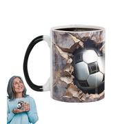 Generisch Colour Changing Soccer Mug - Ceramic, 3.23 x 3.78 in 3D Football Mug | Hot Chocolate Cracks Mugs, Coffee Mugs For Soccer Lovers, Adults, Families, Friends, Office Use