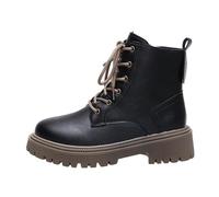 Generisch Combat Boots Women's Platform Lace-Up Boots with Block Heel Tread Sole Leather Boots British Ankle Boots Round Toe Ankle Boots Gothic Biker Boots Ankle Boots Women's Shoes, black, 3.5 UK