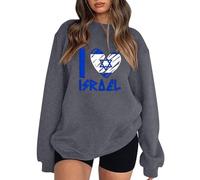 Generisch Comfort Sweatshirt Jacket Women's Summer "Women's Pullover with Crew Neck I Love Israel Peace Enthusiast Athletic Sweatshirt" Sporty Sweatshirt Without Hood Women, gray, M