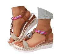 Generisch Comfortable Boho Sandals with Strappy Mid Heel for Everyday Holiday Beach - Hassle Free Entry, Open Toe Ideal for Spring/Stylish Casual Shoes, brown, 5 UK