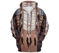 Generisch Comfortable Soft Men's Sweatshirt Jacket Indian Nation 3D Digital Print Fashion Zipper Casual Drawstring Loose Long Sleeve Sport Men's Hoodie with Zipper, black, M