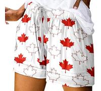 Generisch Comfortable summer women's shorts with eye-catching Canada Day print, elastic waistband and practical side pocket, perfect for relaxed holidays, leisure activities, red, M