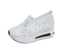 Generisch Comfortable Women's Casual Shoes with Breathable Mesh Sparkling Sequins for Sports Activities Everyday, White, 9 UK