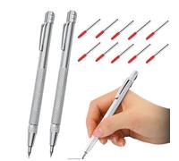 Generisch Construction Markers, Pack of 2 Marking Tools with Non-Slip Handle - with 10 Replacement Heads, Non-Slip Rubber Handle and Metal Marker, for Ceramics, Tiles and Stone