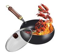 Generisch Cooking, Iron Pan with Lid, Multifunctional Uncoated for Stir Fry, Sauté, Steam, Durable Kitchen Cookware with Heat Resistant Handle, Home Restaurant Outdoor Indoor Use
