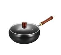 Generisch Cooking made of iron, lid of a frying pan with flat base, robust cookware with wooden handle, scratch-resistant - for the kitchen, Chinese style cooking pan, stewing, roasting, baking, he