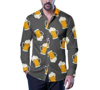 Generisch Cool Shirt Men's Short Sleeve Shirt Oktoberfest Print Casual Resort Linen Button Down Shirt for Summer Retro Shirts Men, gray, L