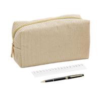 Generisch Cord Pencil Case Pack of 2 18 x 10.5 x 7.5 cm School Pencil Case Cord Fabric Pencil Case Girls Pencil Case for School Office Girls Cosmetic Bag and Purse, Cream Colored, see description, See