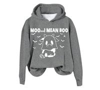 Generisch Corduroy Dress Women Casual Halloween Hooded Sweatshirt I Mean Cow Print for Women Olive Green Women, darkgray, S