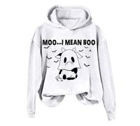 Generisch Corduroy Dress Women Casual Halloween Hooded Sweatshirt I Mean Cow Print for Women Olive Green Women, White, L