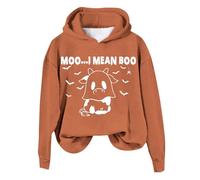 Generisch Corduroy Dress Women Casual Halloween Hooded Sweatshirt I Mean Cow Print for Women Olive Green Women, orange, XXL