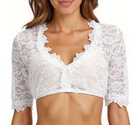 Generisch Corset Steel Rods Women's 1 Piece Underwired Lingerie Lace Vest Women's Elegant Dirndl Blouse Black Dirndl Blouse Lace Blouse for Oktoberfest Lingerie Large Sizes with Suspenders, White, 6XL