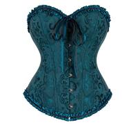 Generisch Corset Women's Corset Full Bust Plus Size Classic Brocade Corset Lace Up Corset Top Satin Floral Boned Overbust Bustier Lingerie Tops Gothic Vintage Corset Corset, B-Blue, XXL