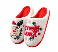 Generisch Cosy Women's Slippers with Reindeer Motif Soft Warm Winter Season Cuddly Comfortable Shoes for Couples Christmas Time, red, 7 UK