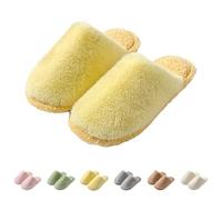 Generisch Cotton shoes with super quality, women's slippers, cotton slippers for women, autumn and winter, indoor warmth, thick soles, soft soles, flat plush slippers for slip-on, yellow, 8 UK