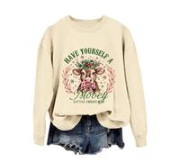 Generisch Cow Christmas Girl's Holiday Western Print Sweatshirt, beige, M