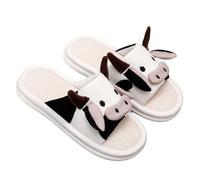 Generisch Cow Slippers Women's Slippers in MuhCow Design Funny Slippers Soft Non-Slip Slippers Cloud Shoes Cartoon House Slides Linen Shoes Indoor, White, 7 UK