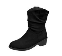 Generisch Cowboy Ankle Boots Half Height Women's Suede Half Boots with Heel - Zip, Western Boots, Elegant, Short Boots, Cowboy Boots, Waterproof, Women's Boots