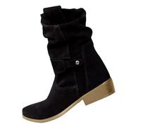 Generisch Cowboy Ankle Boots Half Height Women's Suede Half Boots with Heel - Zip, Western Boots, Elegant, Short Boots, Cowboy Boots, Waterproof, Women's Boots