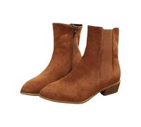 Generisch Cowboy Ankle Boots Women's Ankle Boots with Heel, Suede Half Boots, Block Heel Slip-On Boots, Plain Western Boots, Winter Transition Boots, Vintage Short Boots, Chelsea Boots, brown, 4 UK