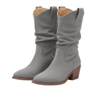 Generisch Cowboy Ankle Boots Women's Vintage Wide Shaft Western Boots - Fashionable Elegant Mid Height Cowboy Boots with Block Heel Transition Boots for Everyday Use Office, gray, 8 UK