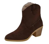 Generisch Cowboy Boots, Western Half Boots, Women's Retro Half-Height Ankle Boots, Outdoor Waterproof Lace Toe, Wide Shaft Boots, Transition Boots, Winter Boots with Block Heel
