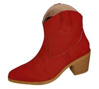 Generisch Cowboy Boots, Western Half Boots, Women's Retro Half-Height Ankle Boots, Outdoor Waterproof Lace Toe, Wide Shaft Boots, Transition Boots, Winter Boots with Block Heel