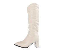 Generisch Cowboy Boots Women's Boots Half Boots Cowboy Western Boots Elegant Low Women's Boots Transition Boots Half Height Boots Slip-On Shoes Women's Shoes Evening Ankle Boots, White, 4.5 UK