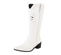 Generisch Cowboy Boots Women's Leather Cowboy Boots Women's Western Boots Black Halloween Cowboy Boots Vintage Western Boots with Heel Riding Boots Fashion Women's Boots Pointed Chelsea Boots, White