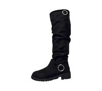 Generisch Cowboy Boots Women's Long Shaft Boots Cowboy Boots Retro Slip Boots Platform Transition Boots Medieval Boots with Buckle Heel Ankle Boots Half Height Western Boots Wide Normal, black, 4 UK
