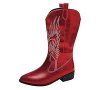 Generisch Cowboy Boots Women's Medium High Half Boots with Heel Traditional Boots Embroidery Patent Leather Boots Fashionable Western Boots Riding Boots Autumn Winter Cowgirl Boots Long Shaft Boots