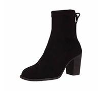 Generisch Cowboy Boots Women's Retro Block Heel Medieval Ankle Boots Suede Boots with Medium Calf Transition Boots Cowboy Ankle Boots Winter Boots Fashionable Women's Boots, black, 4.5 UK