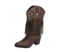 Generisch Cowboy Boots Women's Suede Look Cowboy Boots with Block Heel Festival Western Boots Hippie Boots Shoes Western Boots Pirate Boots Combat Boots, brown, 8 UK