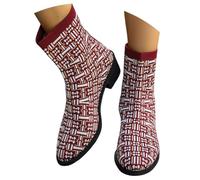 Generisch Cowboy Boots Women's Summer Boots Thick Heel Riding Boots High Top Slip Boots Casual Ankle Western Boots Dirndl Shoes Casual Boots Elegant Party Dirndl Shoes, Wine Red, 7 UK
