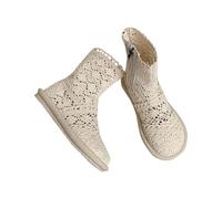 Generisch Cowboy Boots Women's Summer, Women's Summer Boots, Women Solid Colour Hollow Out Mesh Back Heel Short Heel Mid Calf Boots, White, 4 UK