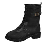 Generisch Cowboy Boots Women's Western Boots with Lacing and Side Buckle Retro Leather Top Ankle Boots Non-Slip British Style Autumn and Winter Transition Boots Half Boots, black, 8 UK