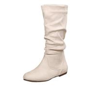 Generisch Cowboy Boots Women's Western Boots Women's Cowboy Boots Suede Slouch Boots Side Zip Knight Boots Women's Boots Mid Calf Suede Boots Cowboy Boots Riding Boots, White, 8.5 UK