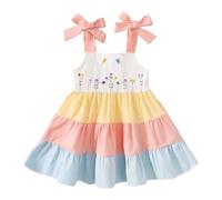 Generisch Crinoline Children's Communion Sleeveless Princess Dress with Bow Tie for Babies and Toddlers, with Floral Embroidery and Colourful Patchwork Design (White, 18-24 Months)