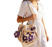 Generisch Crochet Bag, Boho Handmade Crochet Flower Bag, Women's Knitted Purse for Swimming, Boating, Cruises, Holiday, Travel, Summer, Gym, Lunch, Shower, Wet Dock