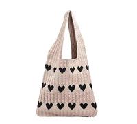 Generisch Crochet Boho Shopping Bag - Cute Aesthetic Knitted Shopping Bag, Heart-Shaped Design, Shoulder Bag, Large Capacity, Travel, Girls, Women, Stylish and Spacious for the S, khaki, Siehe