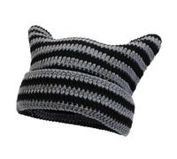 Generisch Crochet Hats for Women Handmade Knit Cat Ear Beanie Hat Winter Hat Vintage Goth Windproof Black, gray, One Size