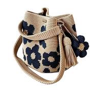 Generisch Crochet Tote Bag, Floral Pattern Boho Shoulder Bag, Knitted Bag, Suitable for Outdoor, Holiday, Travel, Parties, Shopping Trips, Daily Coming to Work, Girls and Women, blue, Siehe