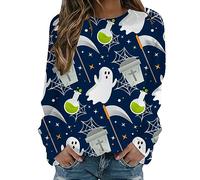 Generisch Crop Sweatshirt with Hood Jacket Drawstring Top Blouse Tops Skull Graphic T Shirts Long Sleeve Pullover Gothic Tops Women's Halloween Sweatshirt, hoodies b2-blue, S