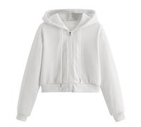 Generisch Cropped Sweat Jacket Women's Plain Elegant Zip Hoodie Long Sleeve Loose Hooded Jacket with Hood Basic Lightweight Outwear Hoodie with Zip Fashion Jacket, B White, L