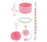 Generisch Cup Accessory Set, Cup Decorations - Key Ring - Charm Silicone Protective Cover - Flower Straw Lid Love Pendant for Home, Dorm, School, Outdoor