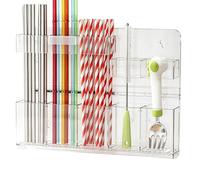 Generisch Cupboard Straw Holder with 5 Adjustable Compartments | Cutlery container without drilling for brush cups, mixing spoons, bottle openers, fridge and